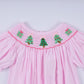 Pink christmas tree hand smocked ruffle romper