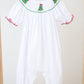 White chrismtas tree hand smocked girl romper