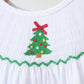 White chrismtas tree hand smocked girl romper