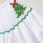 White chrismtas tree hand smocked girl romper