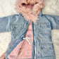 Denim Fur-Lined Hooded Jacket – Blue & Pink