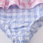 Blue seersucker gingham one-piece girl swimsuit
