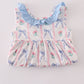 Blue floral bow ruffle shorts set