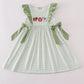 Green farm cow embroidery gingham ruffle dress