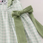 Green farm cow embroidery gingham ruffle dress