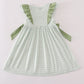 Green farm cow embroidery gingham ruffle dress