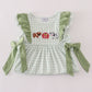 Green farm cow embroidery gingham ruffle dress