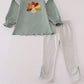 Sage turkey french knot ruffle pants set
