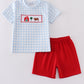 Blue farm embroidery gingham set