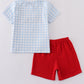 Blue farm embroidery gingham set