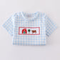 Blue farm embroidery gingham set