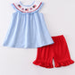 Blue Patriotic flag embroidery swiss dot girl set