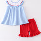 Blue Patriotic flag embroidery swiss dot girl set