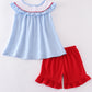 Blue swiss dot flag embroidery set