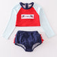 Patriotic flag embroidery 2pc girl swimsuit