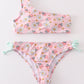 Pink floral strawberry print women swimsuit