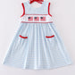 Blue flag embroidery gingham dress