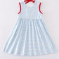 Blue flag embroidery gingham dress