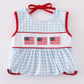 Blue flag embroidery gingham dress