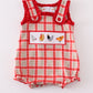 Red chicken embroidery plaid girl bubble