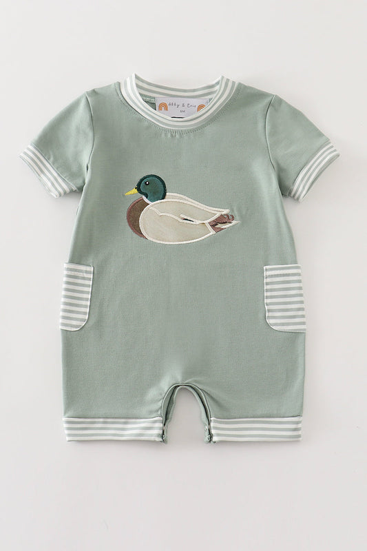 Green duck applique boy romper