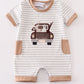 Brown stripe car hunting boy romper