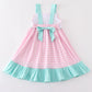 Pink tractor embroidery plaid dress