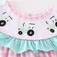 Pink tractor embroidery plaid girl bubble