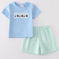 Blue tractor embroidery boy set
