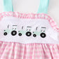 Pink tractor embroidery plaid girl set