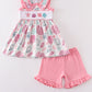 Pink shell embroidery girl set