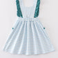 Blue stripe cow embroidery dress