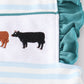 Blue stripe cow embroidery girl set