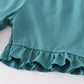 Blue stripe cow embroidery girl set
