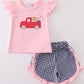 Pink fishing puppy applique girl set