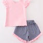 Pink fishing puppy applique girl set