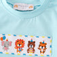 Blue animals birthday embroidery boy set