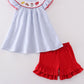 Blue seersucker crawfish embroidery girl set