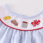 Blue seersucker crawfish embroidery girl set