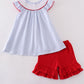 Blue seersucker crawfish embroidery girl set