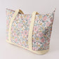 Yellow floral plaid tote bag
