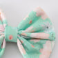 Green floral print girl piggie hair bow