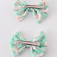 Green floral print girl piggie hair bow