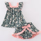 Green forest bloom print girl bloomer set