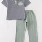 Sage pumpkin embroidery stripe boy set