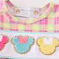 Pink character french knot plaid baby girl set