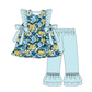 Golden meadow print ruffle girl set