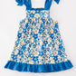 Blue floral print ruffle dress