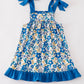 Blue floral print ruffle dress