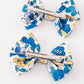 Blue floral print piggie hair bow